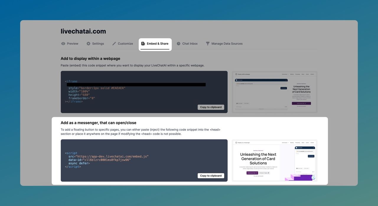 the coding of the Messenger Widget on LiveChatAI