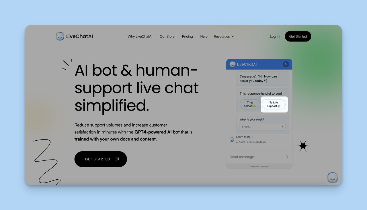 the AI bot with "Talk to support" button highlighted 