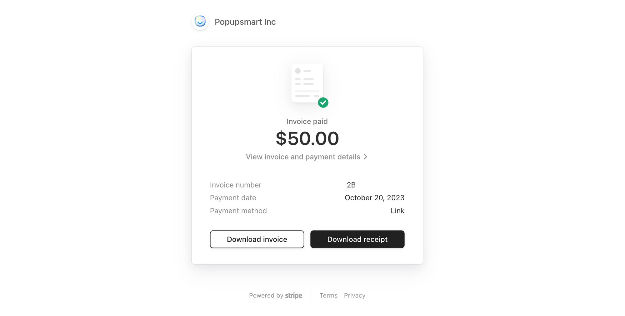 stripe download receipt or invoice page for obtaining the purchase info of LiveChatAI account