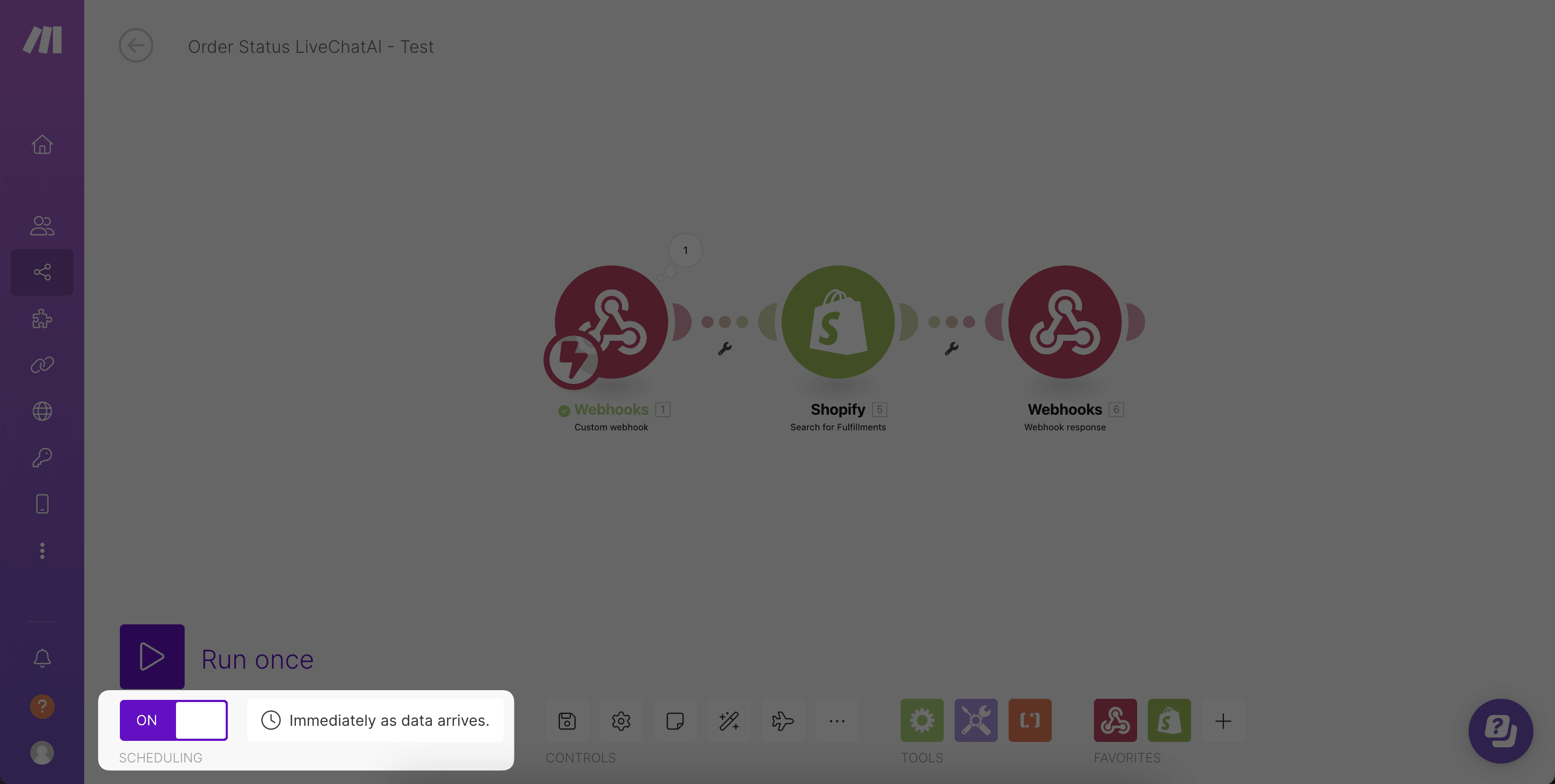 Turning the scenario status active in Make.com Scenario