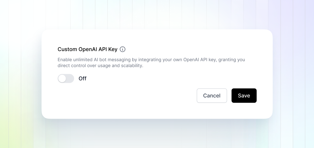 showing custom openai api key section within the LiveChatAI changelog