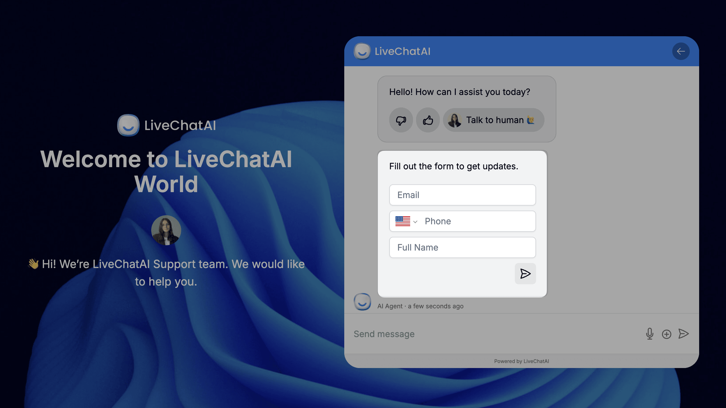 Collect Lead Data in the chat box in LiveChatAI