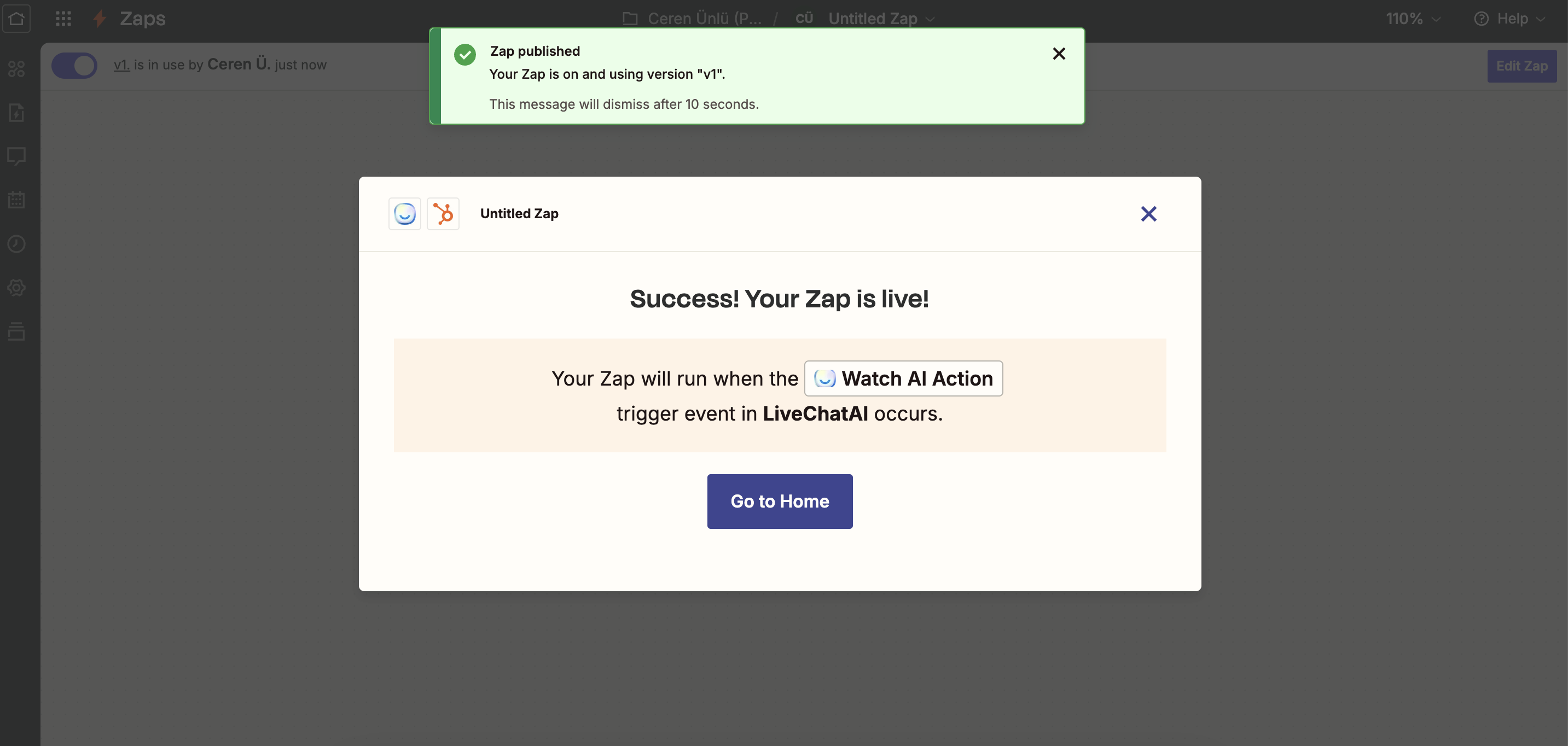 publish step in Zapier