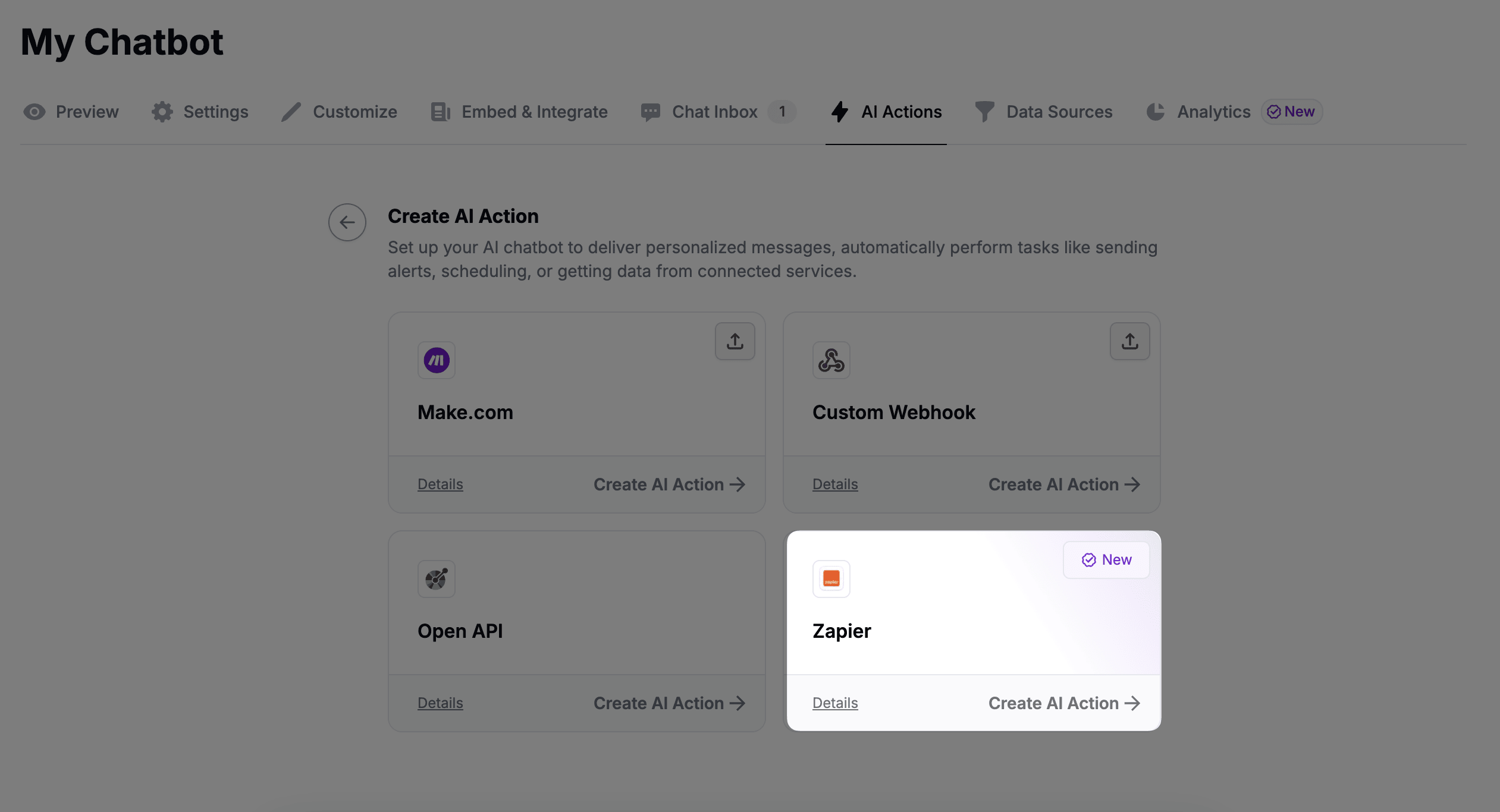 Creating Zapier AI action in LiveChatAI