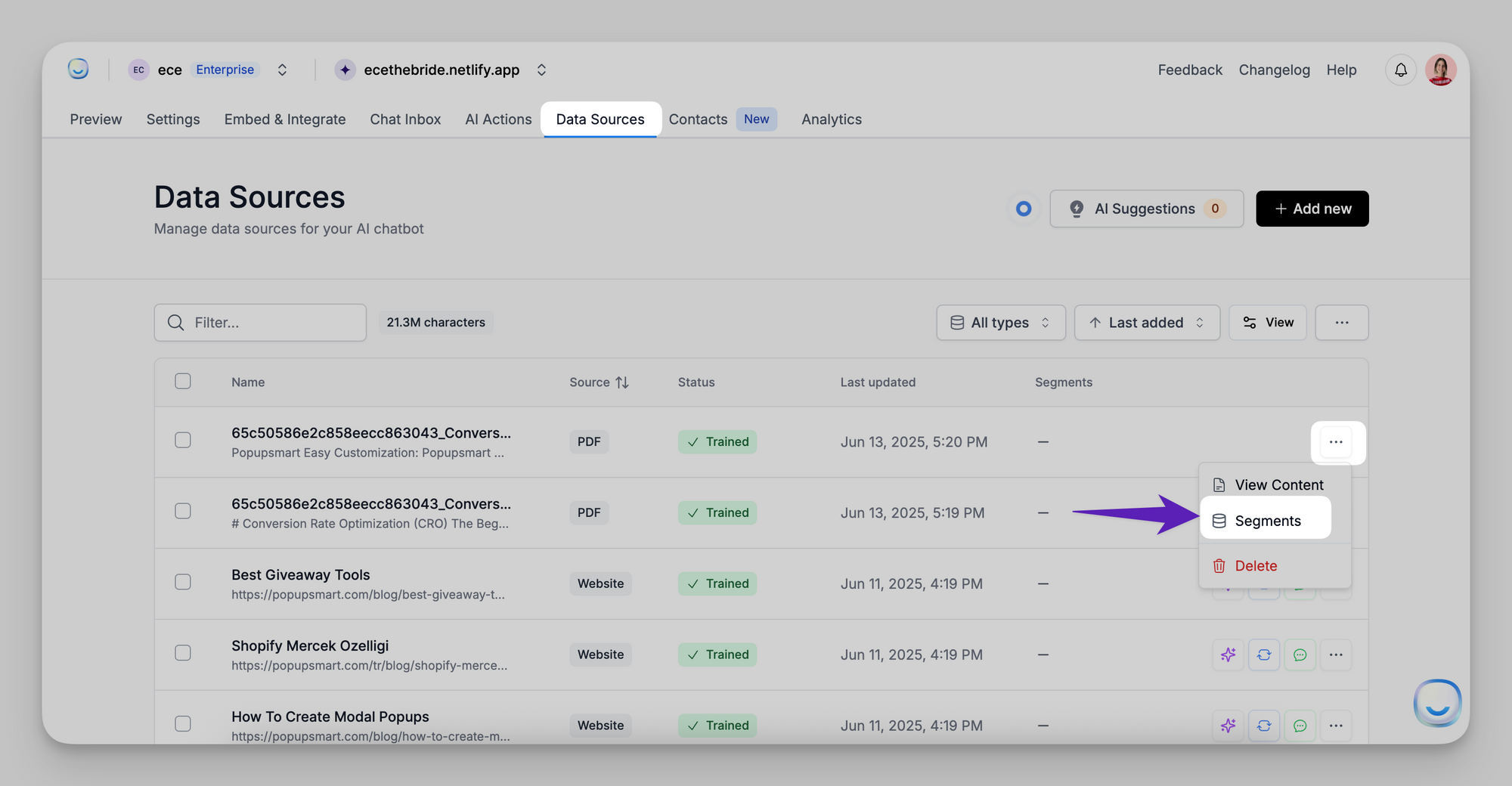 Data source segments