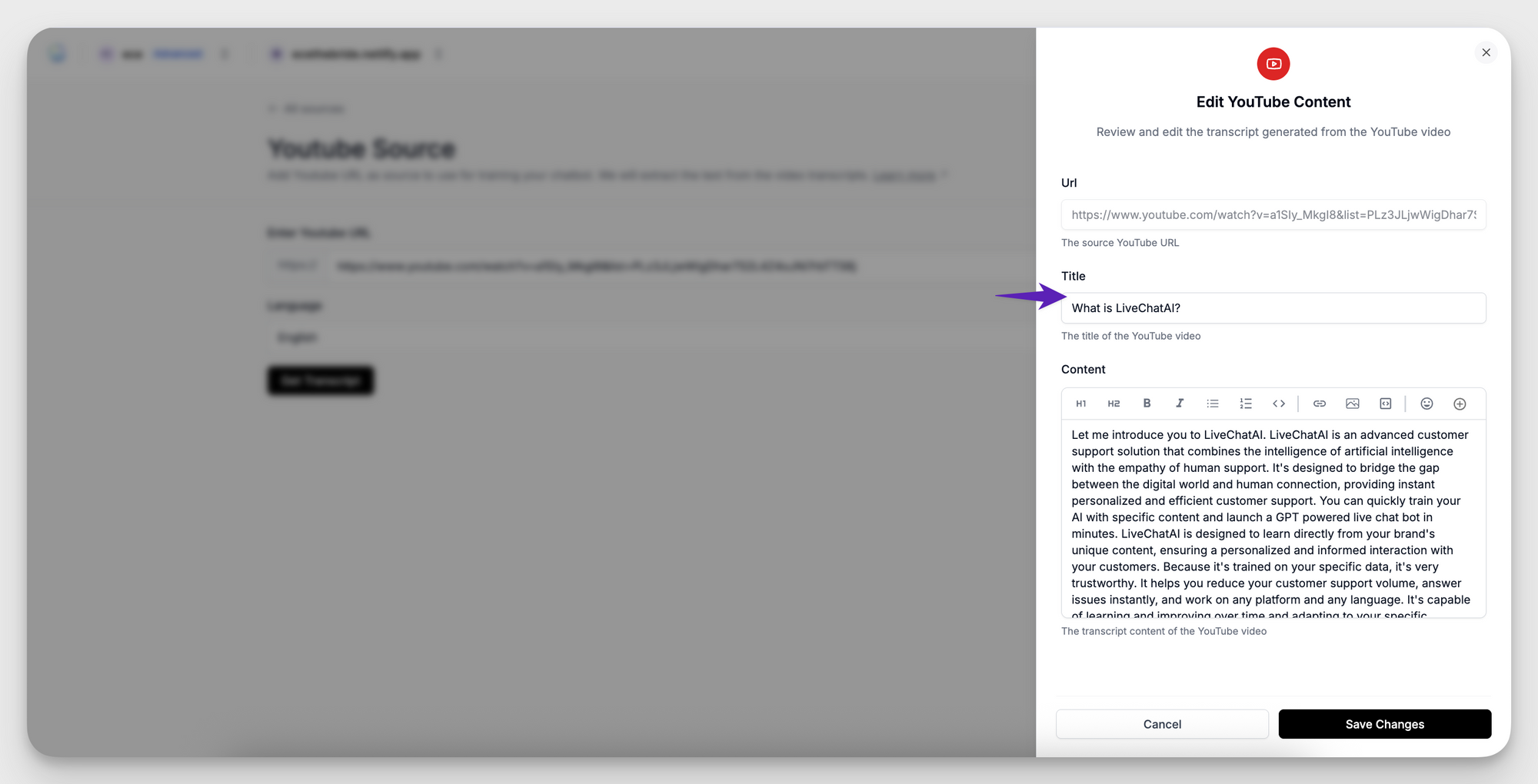 4. When the entry shows Ready to train, press Train content.