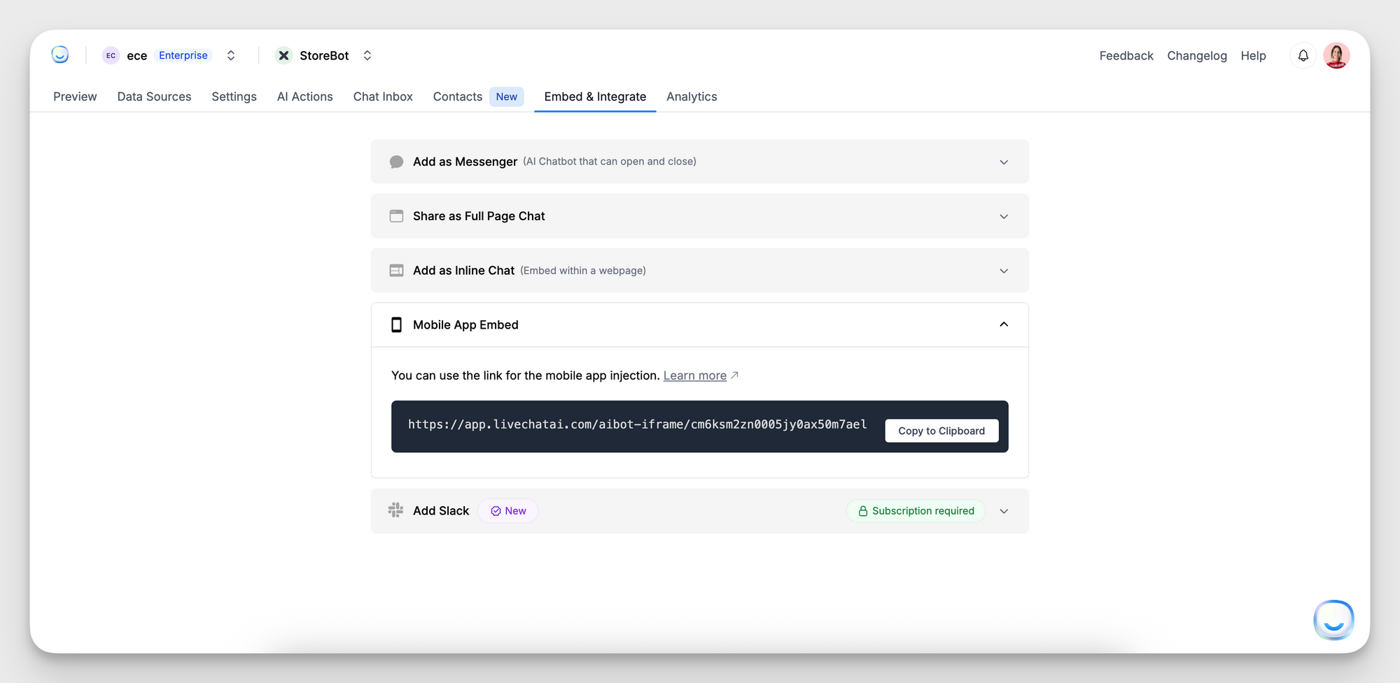 Where to Access the Mobile App Embed Option
