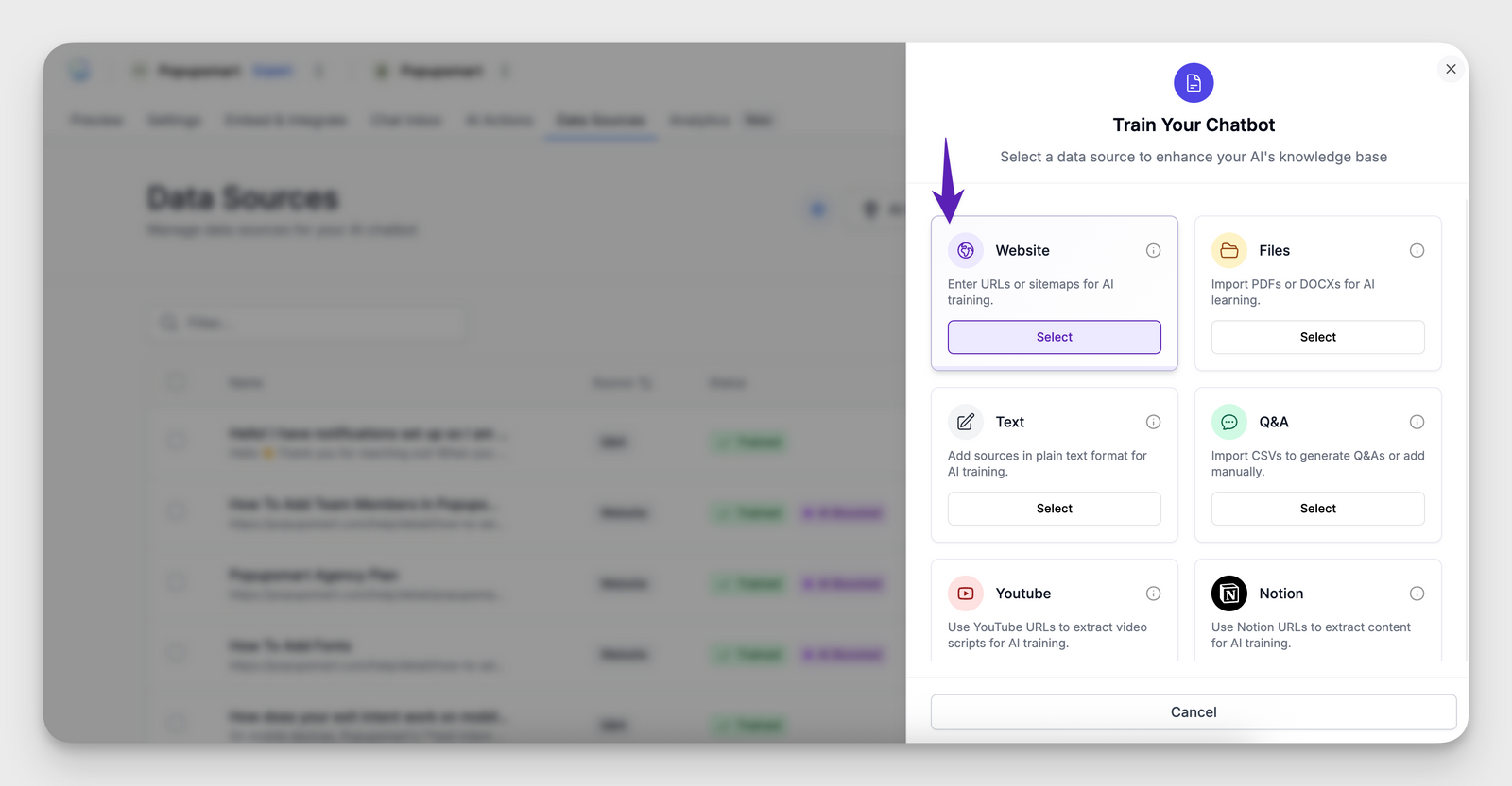 Adding entire website or help center content on livechatai